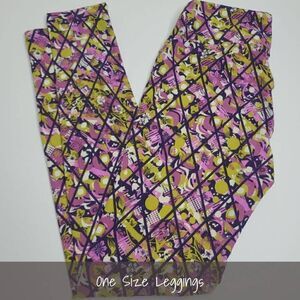 LuLaRoe OS Leggings One Size Purple Olive Green Floral NEW
